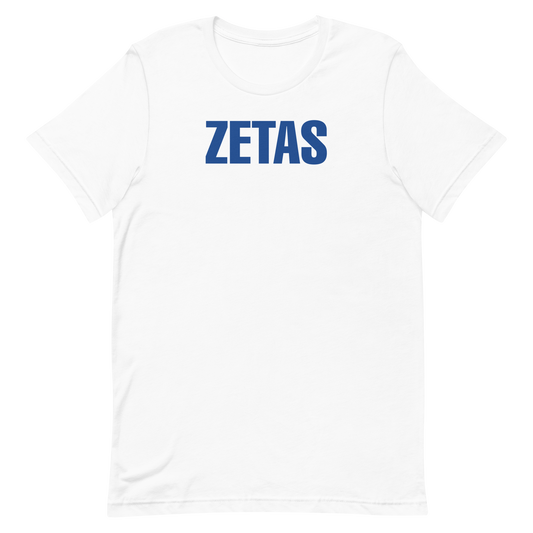 Zeta Phi Beta ZETAS graphic t-shirt in white and royal blue