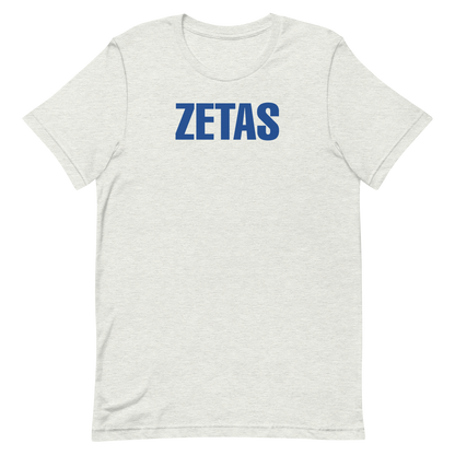 Ash Zeta Phi Beta ZETAS graphic t-shirt in royal blue lettering