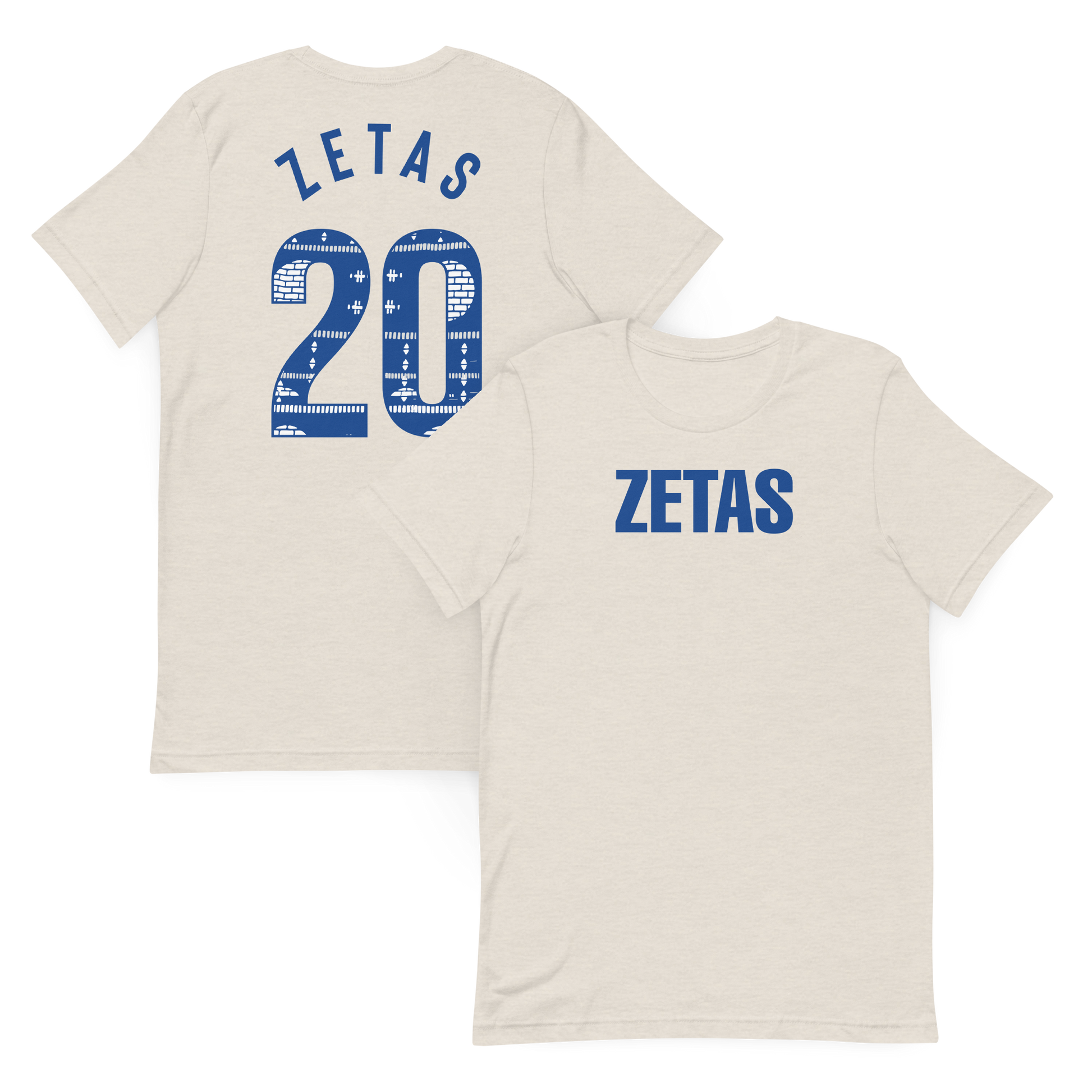 Front and back view of heather dust Zeta Phi Beta ZETAS t-shirt with Ankara 20 design