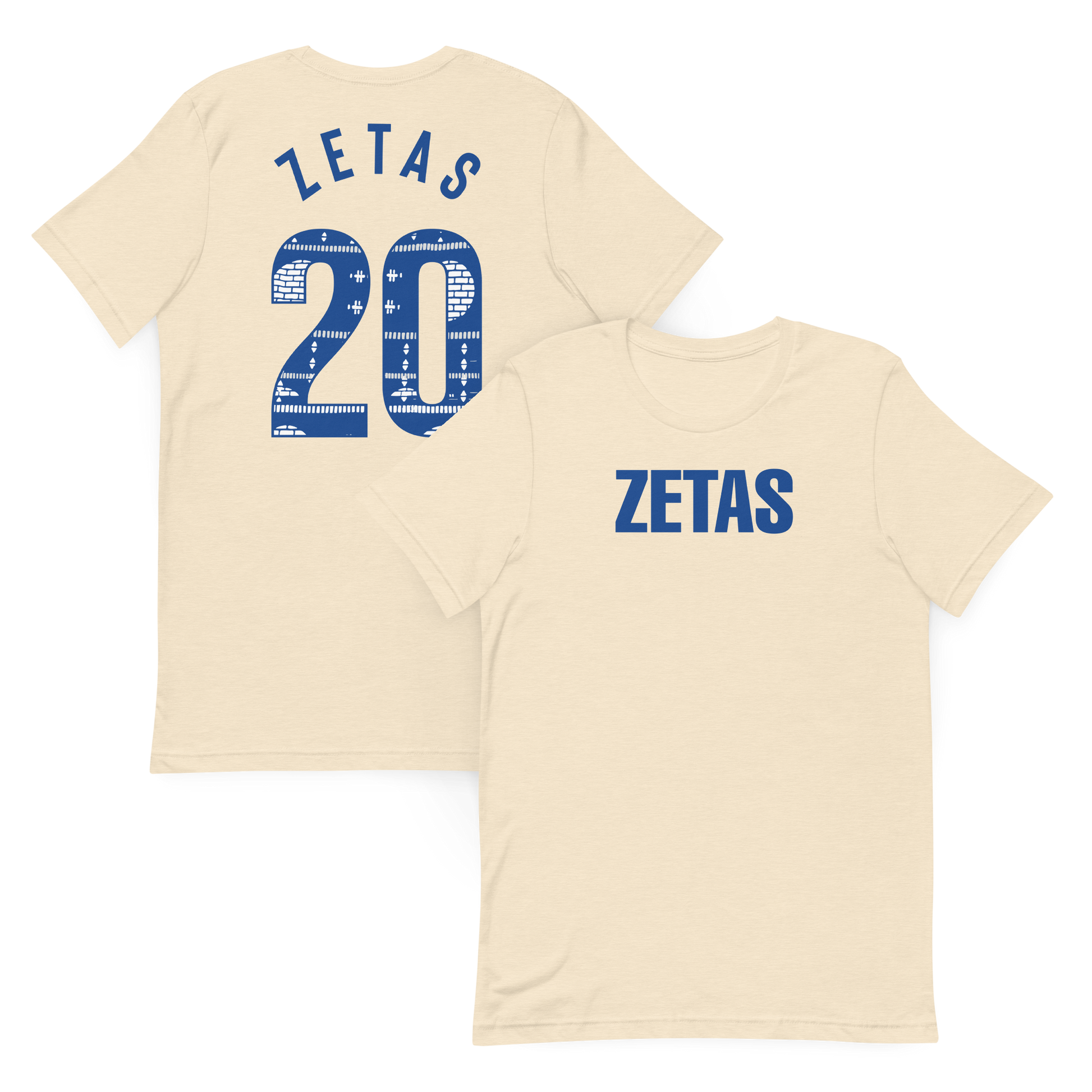Front and back view of bone Zeta Phi Beta ZETAS t-shirt featuring Ankara 20 graphic