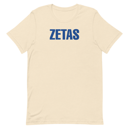 Front view of heather natural Zeta Phi Beta ZETAS graphic tee