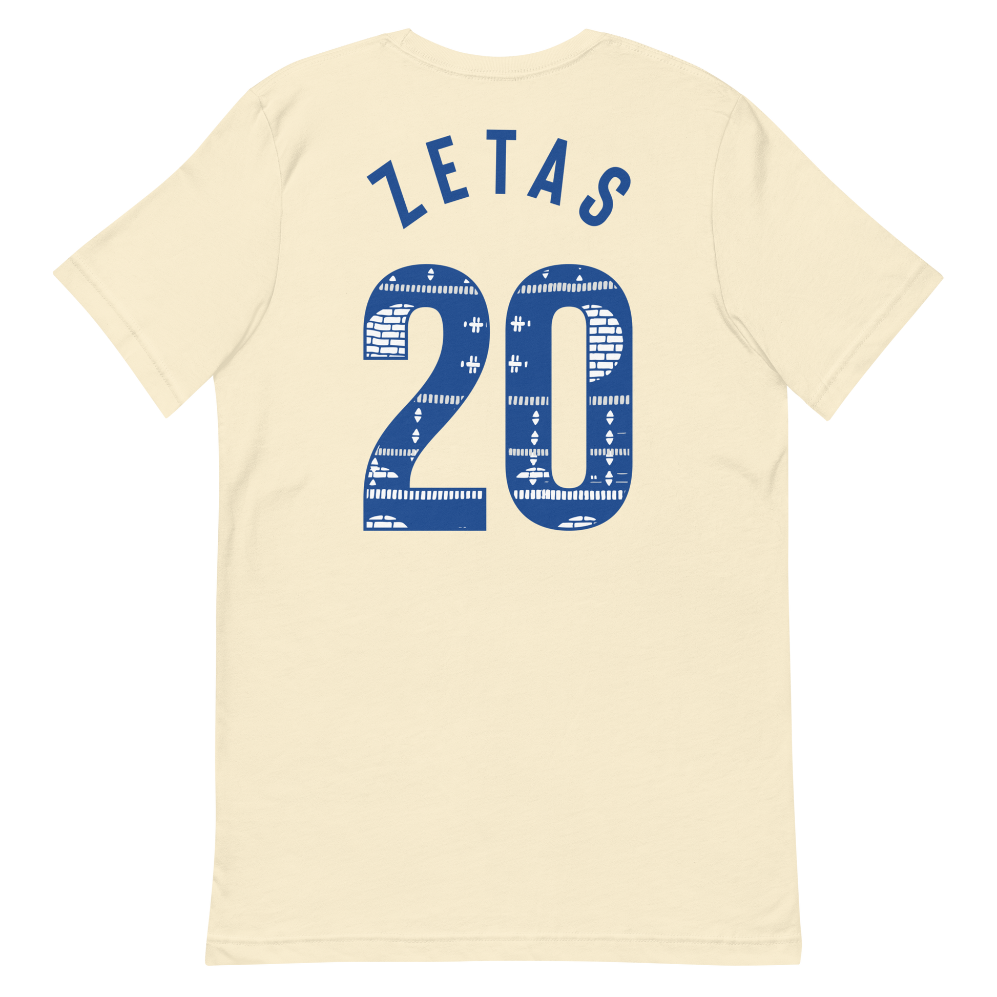 Natural Zeta Phi Beta shirt with Ankara-inspired 20 graphic on back