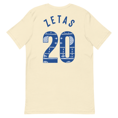 Natural Zeta Phi Beta shirt with Ankara-inspired 20 graphic on back