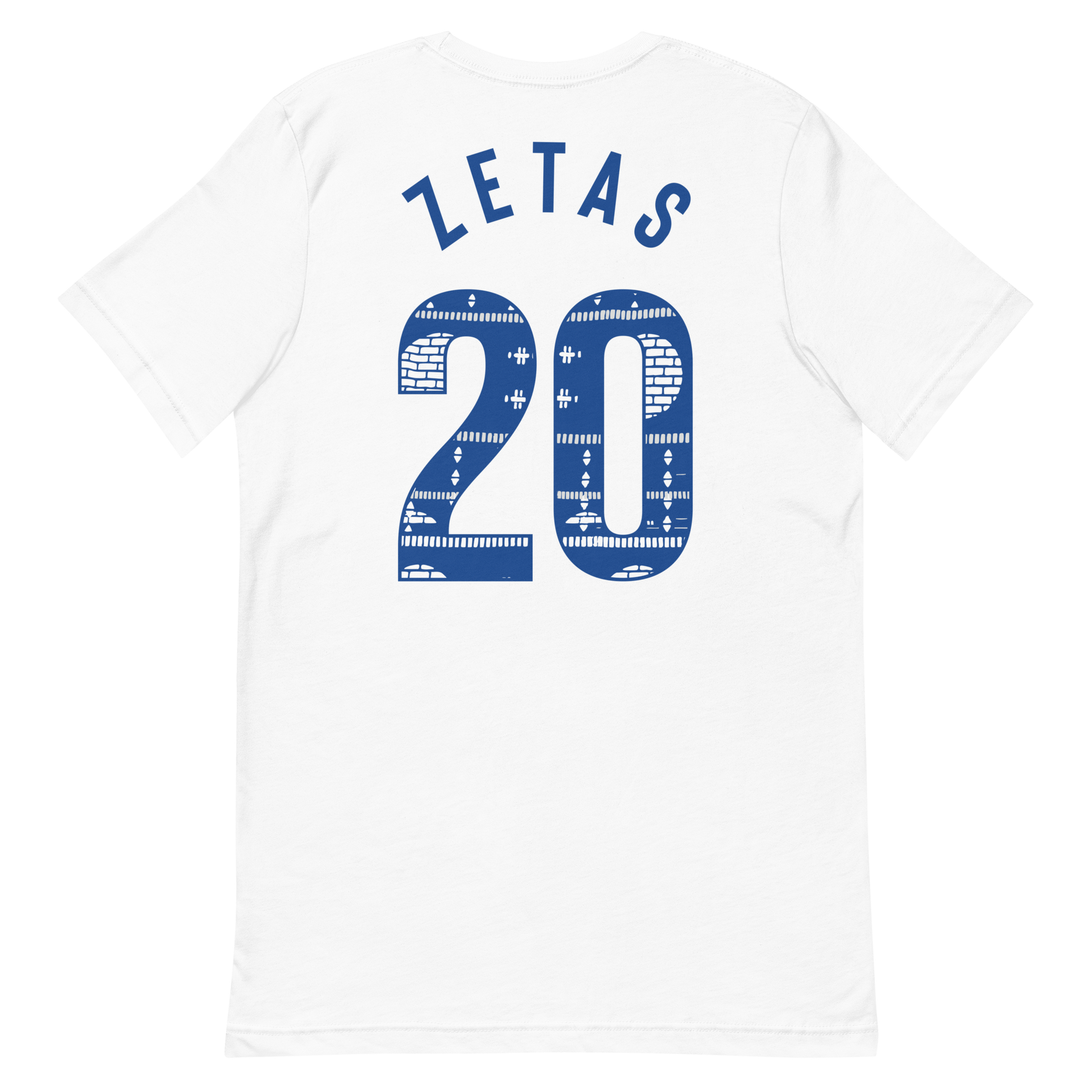 Back view of white Zeta Phi Beta t-shirt with Ankara 20 graphic