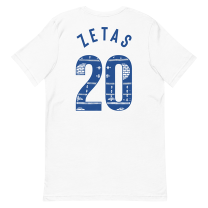 Back view of white Zeta Phi Beta t-shirt with Ankara 20 graphic