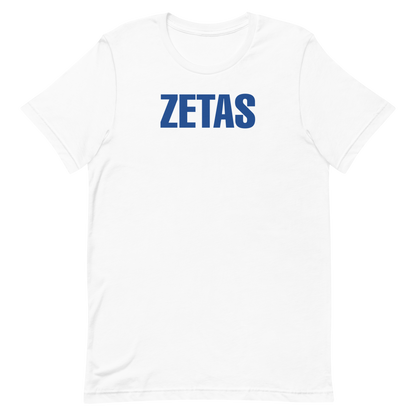 Zeta Phi Beta ZETAS graphic t-shirt in white and royal blue