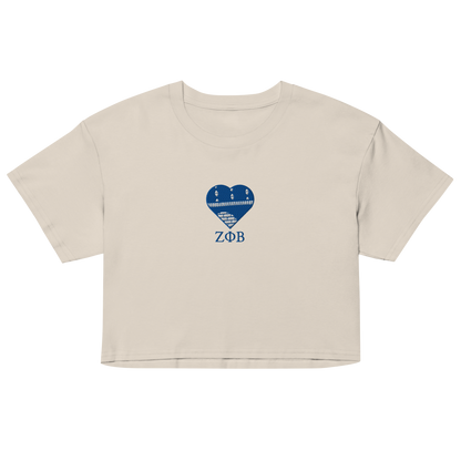 Bone Zeta Phi Beta crop top with embroidered Ankara heart