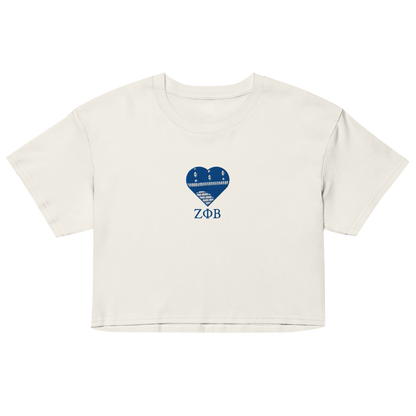 Zeta Phi Beta crop top in ecru with Ankara heart embroidery