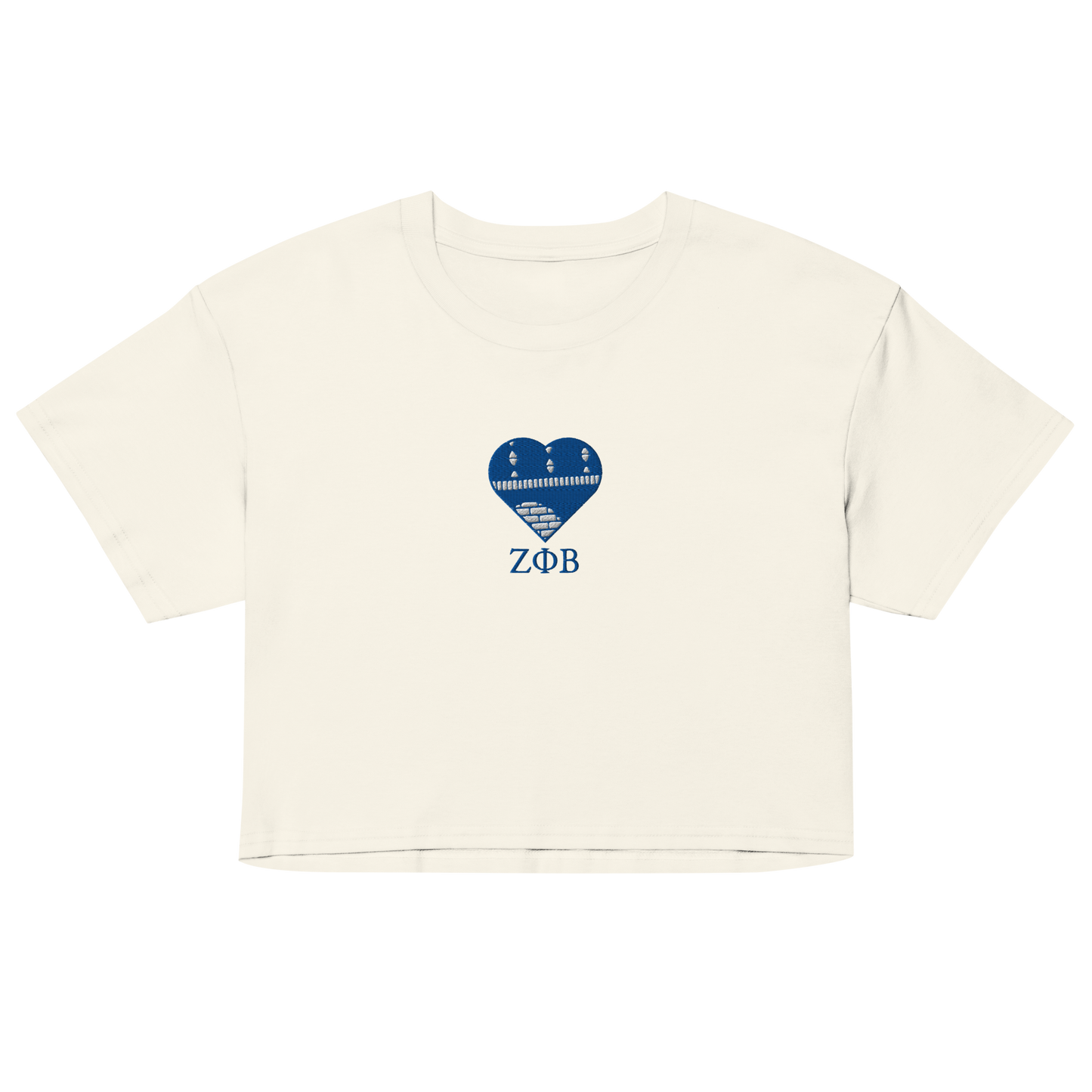 Zeta Phi Beta crop top in natural with Ankara heart embroidery