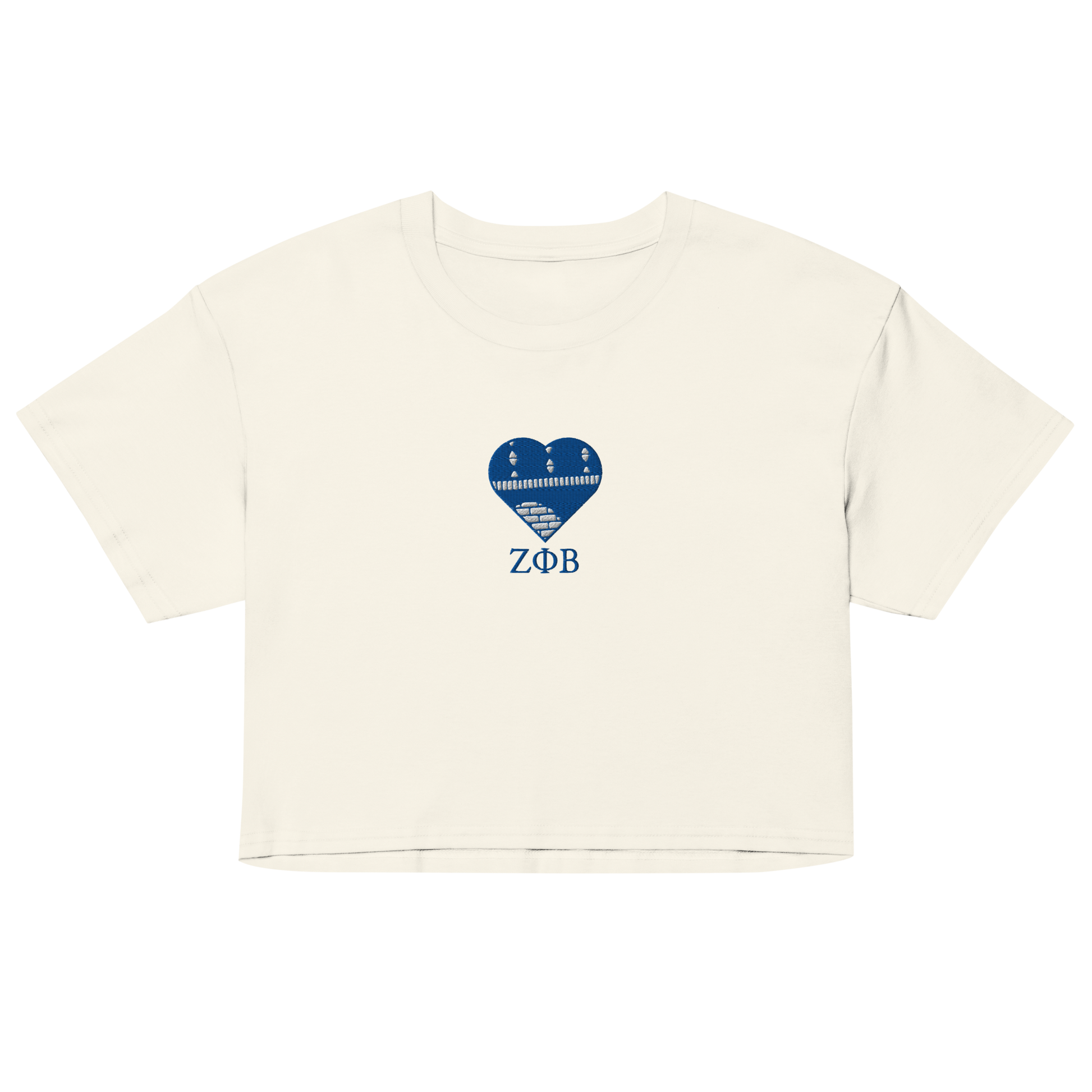 Zeta Phi Beta crop top in natural with Ankara heart embroidery