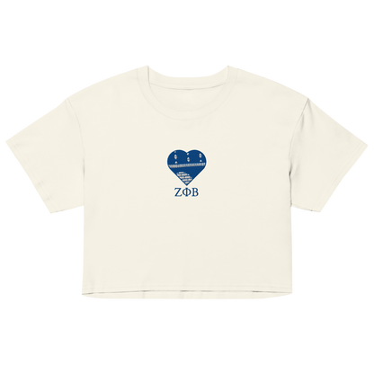 Zeta Phi Beta crop top in natural with Ankara heart embroidery